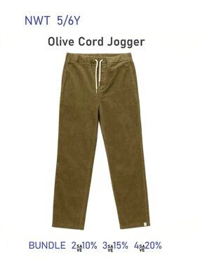 NWT - Me & Henry Olive Corduroy Jogger with back pocket - size 5/6Y